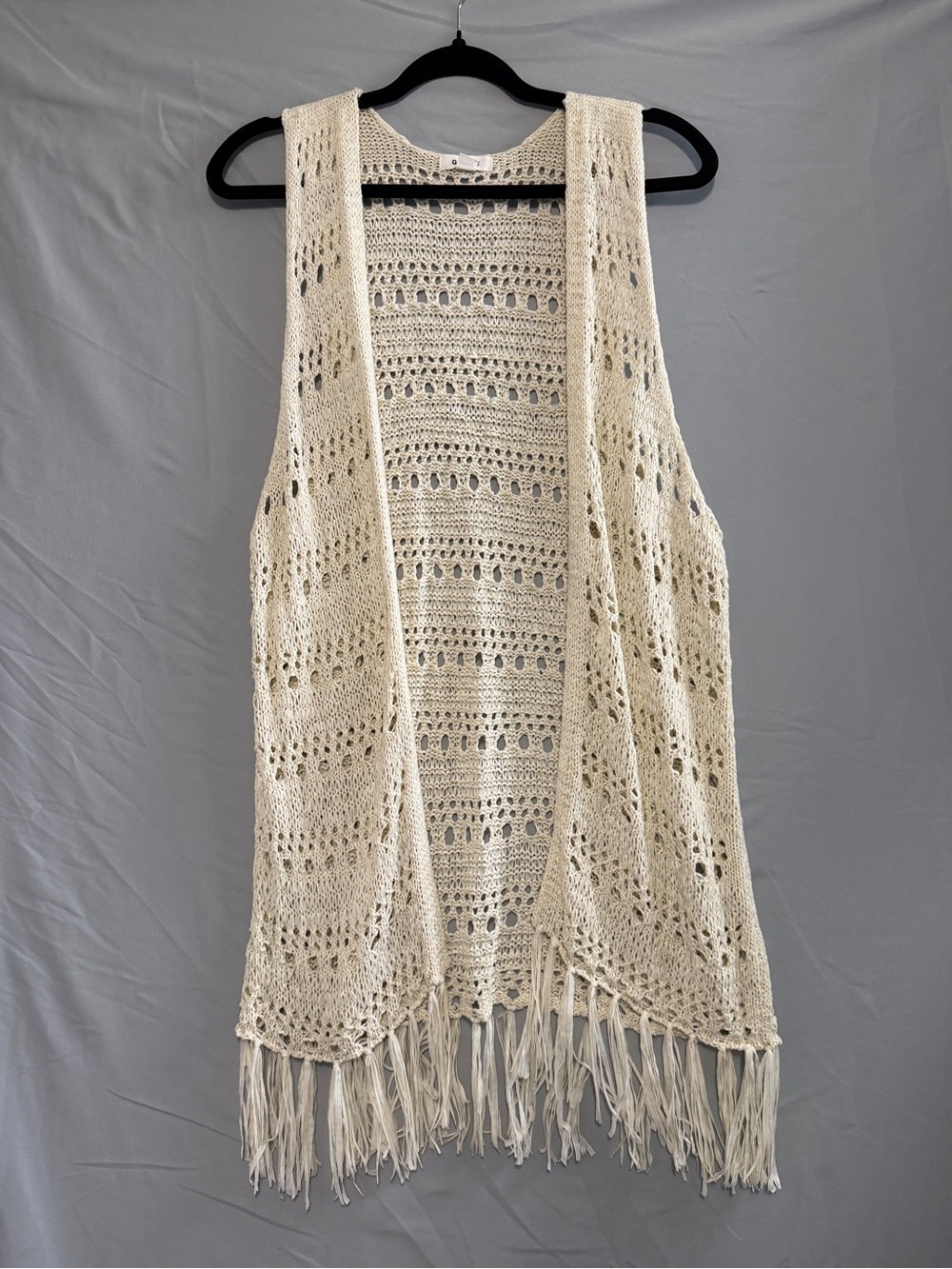 Garage Womens Boho Crochet Vest Size M/L Cream Fringe Hippie Sleeveless Festival